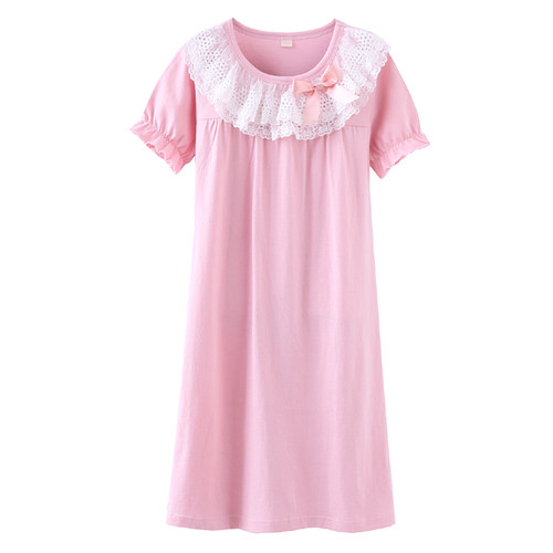 女童睡裙纯棉春秋长袖薄款宫廷公主亲子母女孩夏短袖家居儿童睡衣