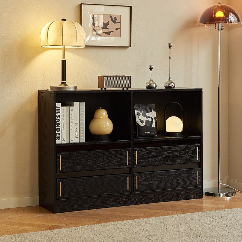 北欧实木餐边柜自由组合格子柜落地矮柜家用隔断柜黑色书柜储物柜