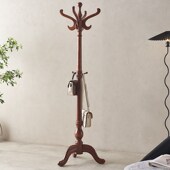 全实木新中式 办公室家用客厅艺术复古风网红挂衣架 衣帽架单杆立式