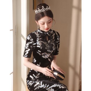 新中式改良旗袍晚礼服裙女黑色平时可穿宴会气质高端名媛高贵优雅