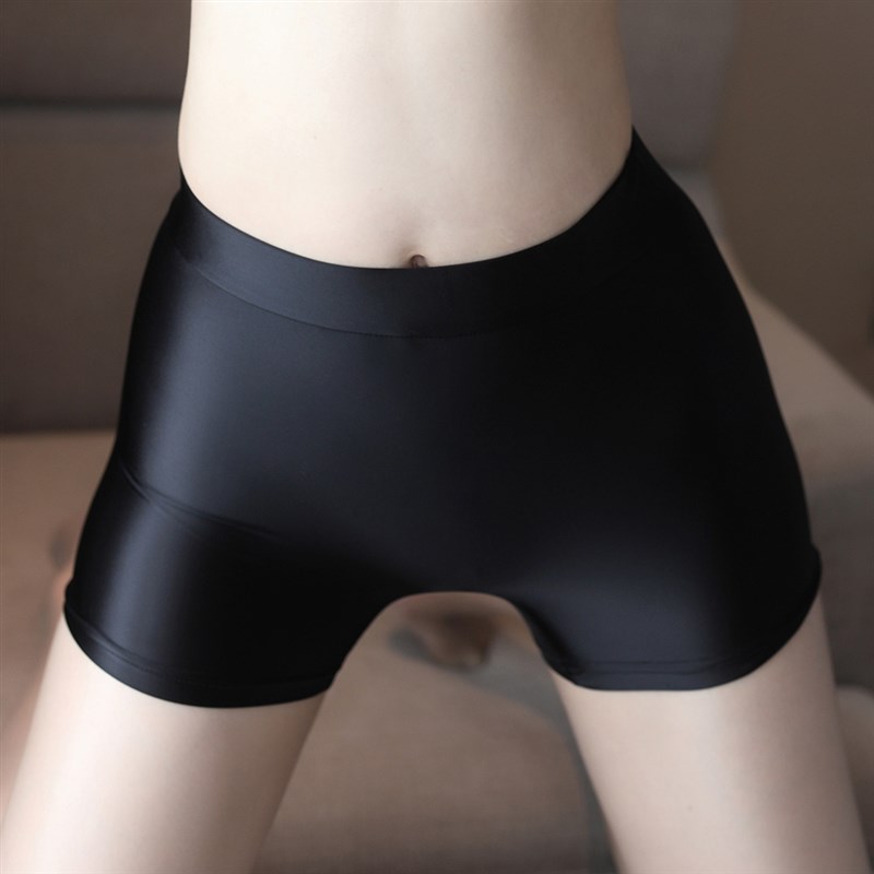 亮滑紧身包臀不开裆中腰四角裤平角裤打底裤男女性感短裤内衣裤薄