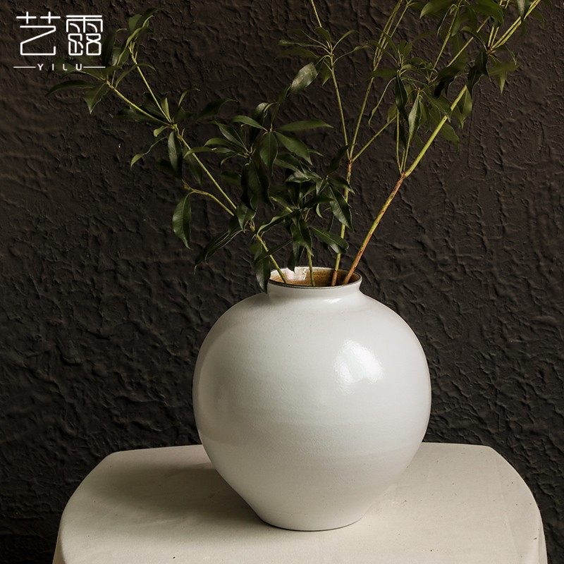 陶瓷花瓶复古新中式白色圆肚陶艺摆件禅意插花艺干花民宿装饰花器,家居饰品,花瓶,淘宝优惠券,粉丝福利购,淘宝优惠卷