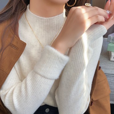 黑色加绒加厚针织打底衫女秋冬内搭2024新款半高领毛衣高级感上衣