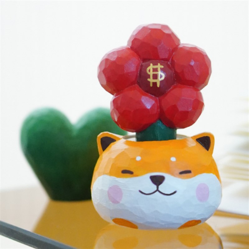 柴犬摆件盆栽木雕有钱花招财黑柴狗狗香薰送女生朋友闺蜜生日礼物