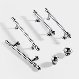 镀铬银色铜拉手法式亮面衣柜门长拉手圆形黄铜实心抽屉橱柜小把手