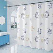 揽梦浴帘加厚防水防霉浴帘杆套装 浴室涤纶布浴帘卫生间隔断帘海洋