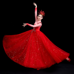 舞台伴舞合唱灯火里 场舞大摆裙女演出服装 新款 万疆舞蹈服开