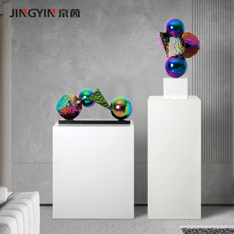 入户玄关不锈钢落地雕塑样板房酒店软装设计装置艺术品电视柜摆件