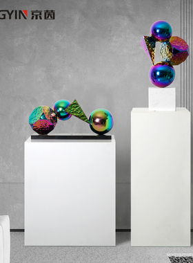 入户玄关不锈钢落地雕塑样板房酒店软装设计装置艺术品电视柜摆件