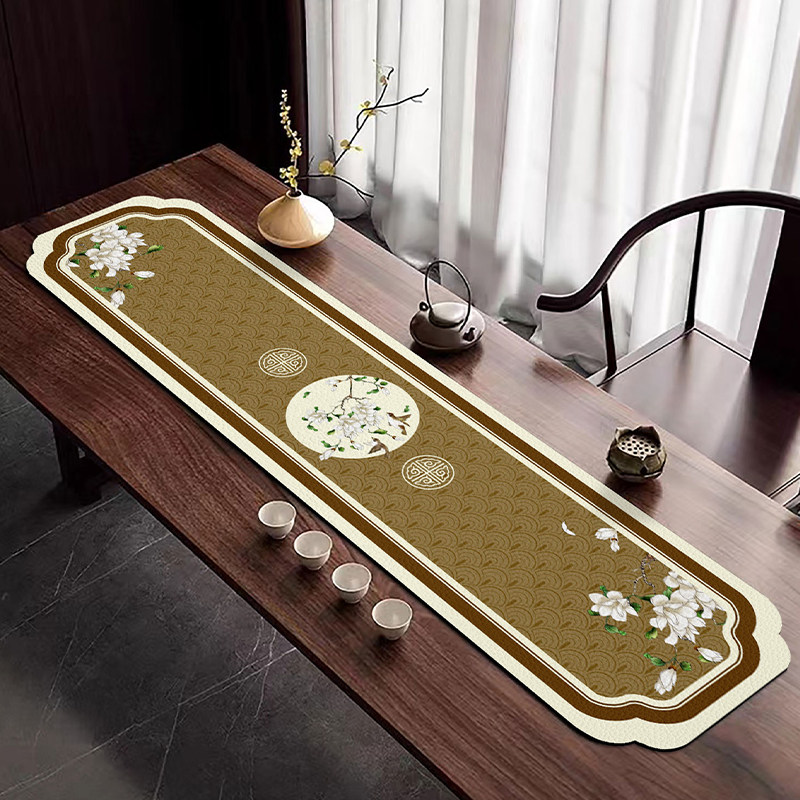 新中式桌旗吸水矽藻泥茶垫古风茶巾禅意餐桌垫桌旗长方形防尘垫子