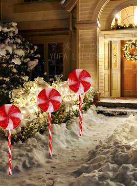 UL室内外64cm棒棒糖地插灯一拖三LED糖果路灯圣诞节庭院草坪装饰