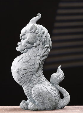 中式国潮青砂石龙生九子嘲风摆件创意客厅假山鱼缸水族造景装饰品