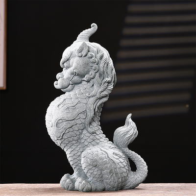 中式国潮青砂石龙生九子嘲风摆件创意客厅假山鱼缸水族造景装饰品
