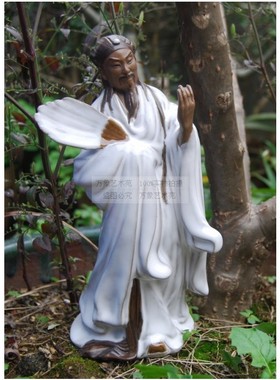 孔明陶瓷摆件园林假山盆景摆件三国人物造景装饰家居书桌台工艺品