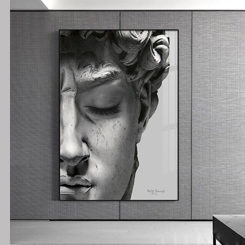 大幅巨幅人物装饰画大卫黑白素描雕塑落地画简约玄关挂画大气网红图片