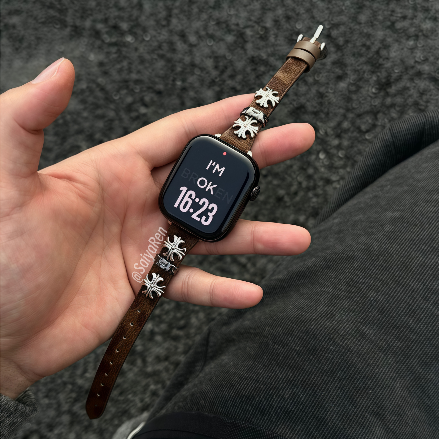 复古风真皮马毛表带适用苹果手表