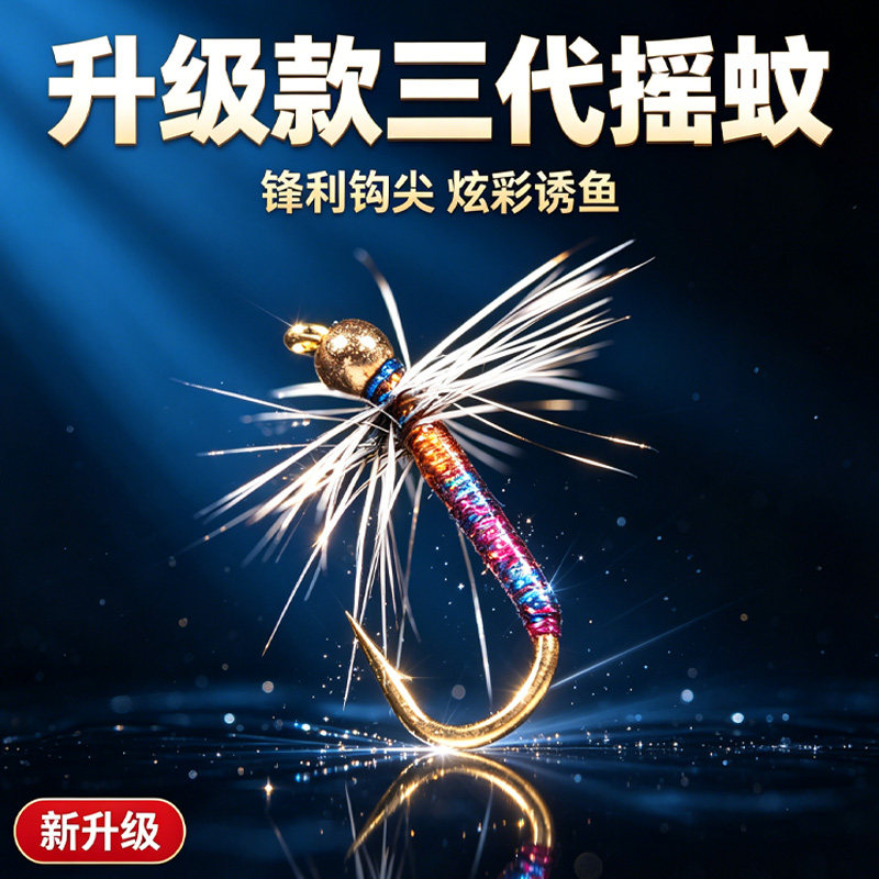三代蓑羽腹节摇蚊炫彩飞蝇钩新款白条马口毒蚊微物专用饵路亚假饵