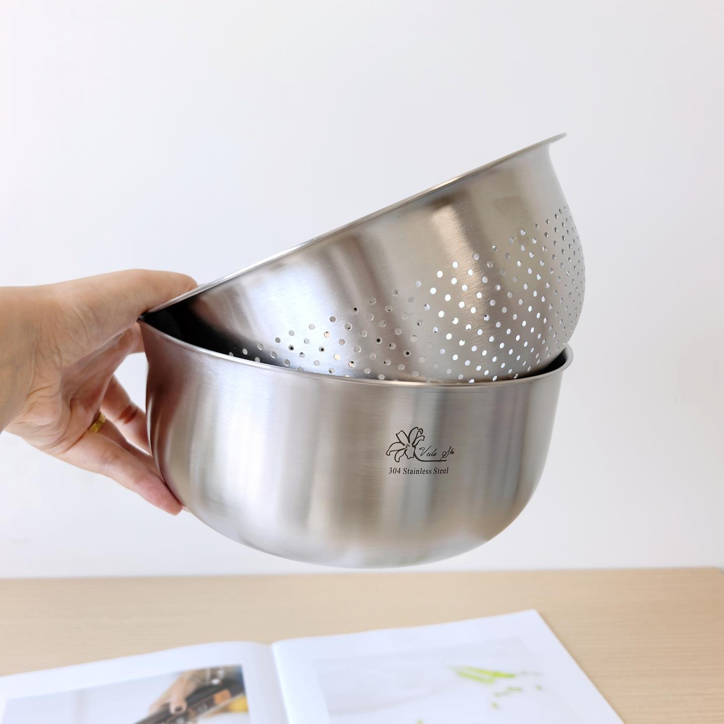 仕盆维乐304不锈钢沥家水篮洗菜盆滤水篮漏盆用刻度打蛋UVE烘焙盆
