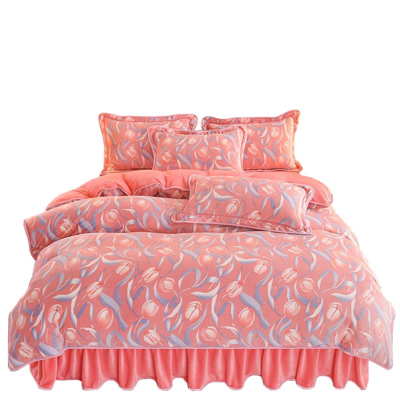 双面加QLL02090四厚A类牛奶绒件套季冬珊瑚绒床上用品法绒被套加