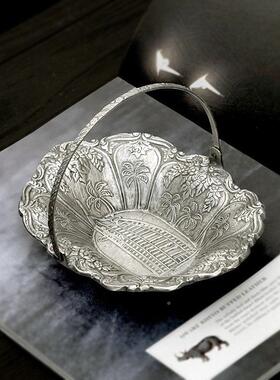 黄铜镀银印度进口手工满雕果盘收纳碟花摆奢华欧覆古式高级IIX感