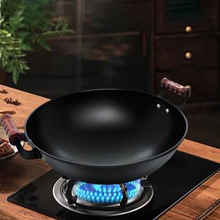 德双士菲陆炒川四代彷生铁锅耳炒锅圆铁底传统老式无涂德士菲层特