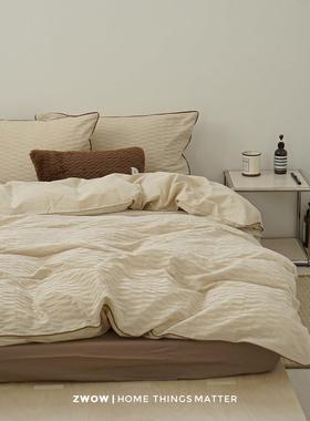 风棕zwow覆古美拉德体床品色轻奢高级立XCP肌理侘寂纯全棉四件套