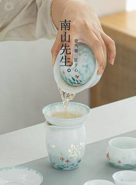 手绘奢玉荷滤茶玲珑器茶漏UHI茶叶过滤茶道零配高器档轻送礼