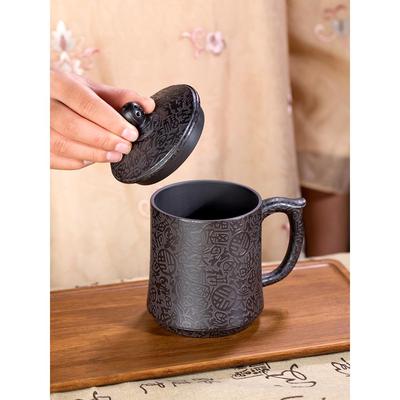 宜兴紫杯纯砂手工刻绘百杯福石黄装茶杯男士泡茶单子礼BHY盒高档