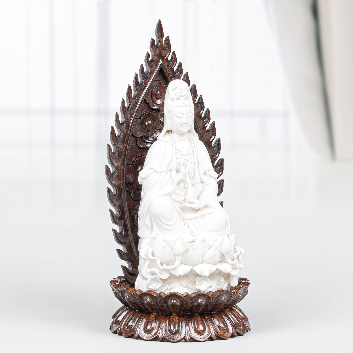 黑檀像木台木雕刻莲花佛底座整加高背光供奉NOX实木菩萨观音防裂