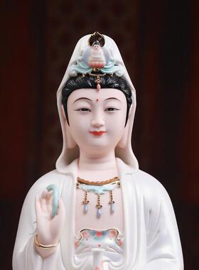 戴玉堂用陶瓷摆《件宝音莲观音珍珠彩》家供奉佛H81-12A像观世像