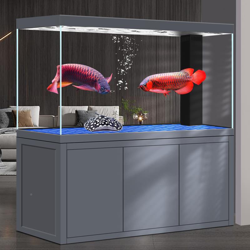 家鱼缸客厅大型龙鱼缸00849屏风隔断超玻璃生白态落地鱼用缸底滤