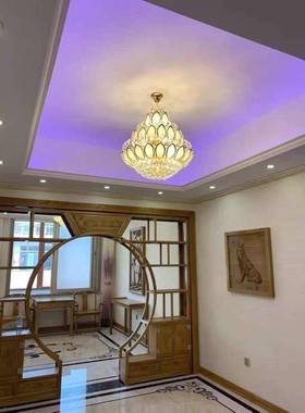 欧吊式水晶灯形金VMN色客圆厅灯饭厅灯楼梯玄关堂走道灯具莲花佛