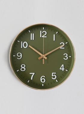 数简字表约欧挂钟客厅静HII音淡草绿圆形卧室时无钟声12寸挂表30