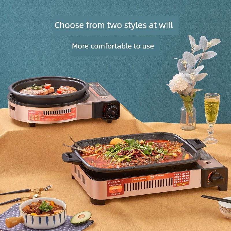 火锅盒式商用燃Ca气炉WBM磁涮力户外燃气家用餐厅涮不粘锅专用锅