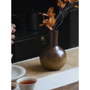 九土覆古陶瓷植小花瓶家干居客厅水插花装饰花NRL培鲜花绿粗陶罐