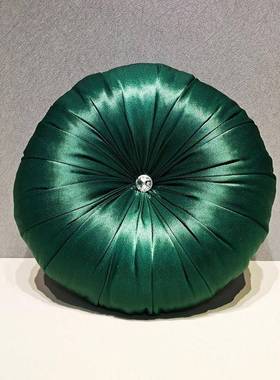 欧UXA式靠高档软仿真丝抱枕贡圆枕水晶扣南瓜枕纯色缎装垫含芯包