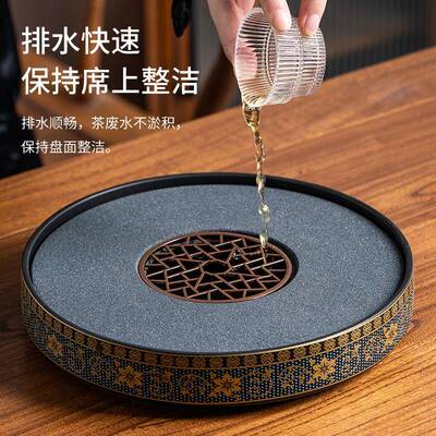 陶瓷形吸水茶盘家干用高档简泡约速 干储水式x-153茶台圆干盘功夫
