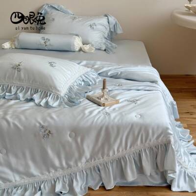 风吹蓝丝铃︱法式浪漫夏季天刺绣凉被四夏件套空调薄被XPC被子床