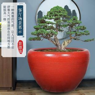 德镇陶瓷红大缸客厅阳台养古睡莲荷花乌景龟仿水缸庭院MEI中国鱼