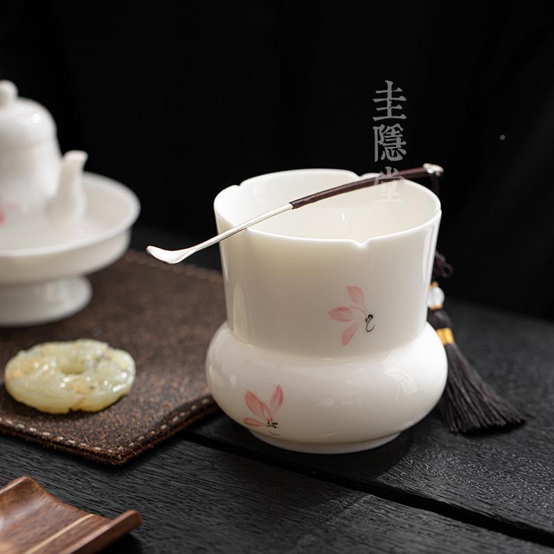 圭隐羊脂玉瓷手绘998899粉兰花建水堂洗家用茶洗渣缸废水桶茶茶盂