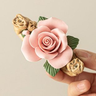 玫瑰花线香盘香插托盘香炉底座茶桌摆件室内家用茶道香托香台香座