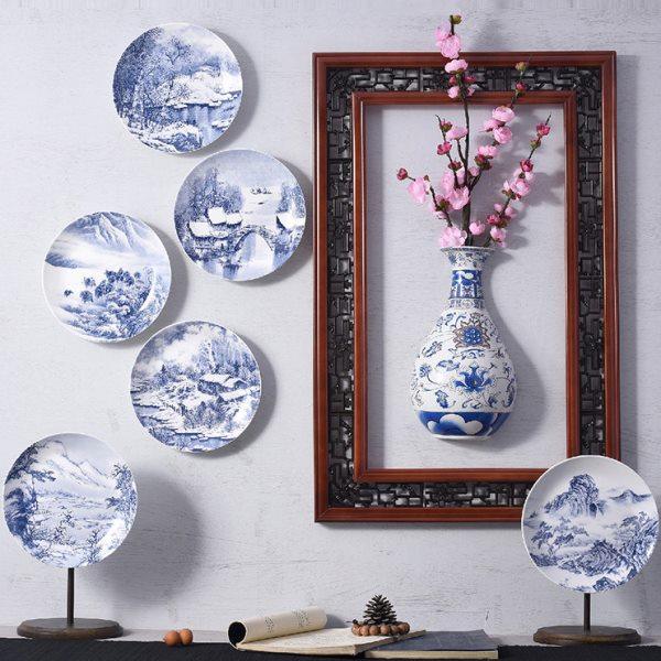 新中式客厅卧室墙壁面装饰品挂件壁挂花瓶创意挂盘花插陶瓷青花瓷,家居饰品,壁饰,淘宝优惠券,粉丝福利购,淘宝优惠卷