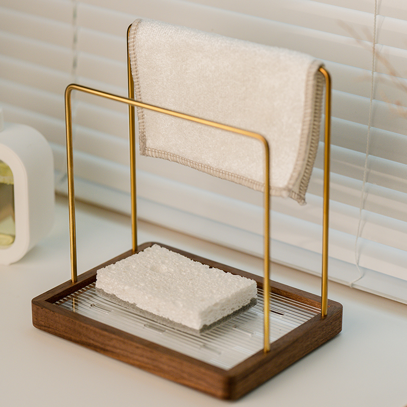 厨房抹布置物架j沥水台面海绵抹布毛巾沥水架厨房收纳多功能置物