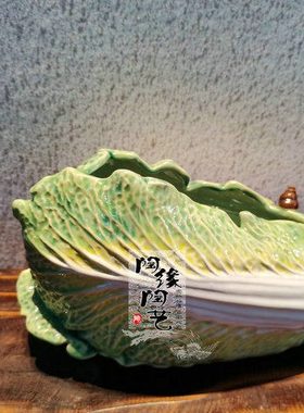 陶瓷工艺品 石湾公仔 白菜花盆 糖果盆 招财