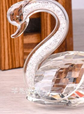 家居装饰品水晶天鹅内镶钻高档 儿童创意礼物小动物客厅装饰摆件