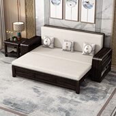 新中式 实木沙发床折叠两用罗汉床紫金檀木推拉多功能客厅双人床榻