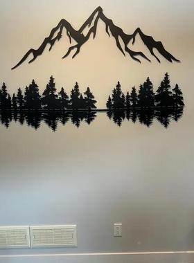 森林山峰剪影2件套铁艺件风景画挂厅背UUB景客墙室装饰内玄关壁饰