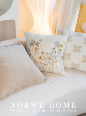 绣枕抱枕朵花QUD田园风刺客厅沙发靠组合枕套枕芯可拆洗卧室床头