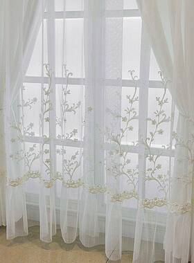 窗帘间遮光现BBZ厅代简约房布纱一纱体双层带绣花女生卧室客飘窗