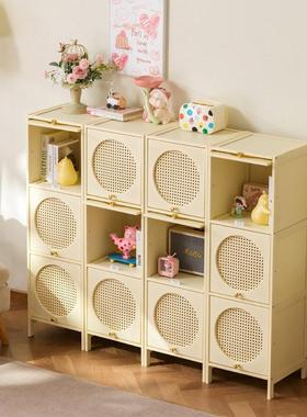 木质藤柜编物储纳家用客收厅靠墙带盖防尘餐边柜厨房XCI置物架格